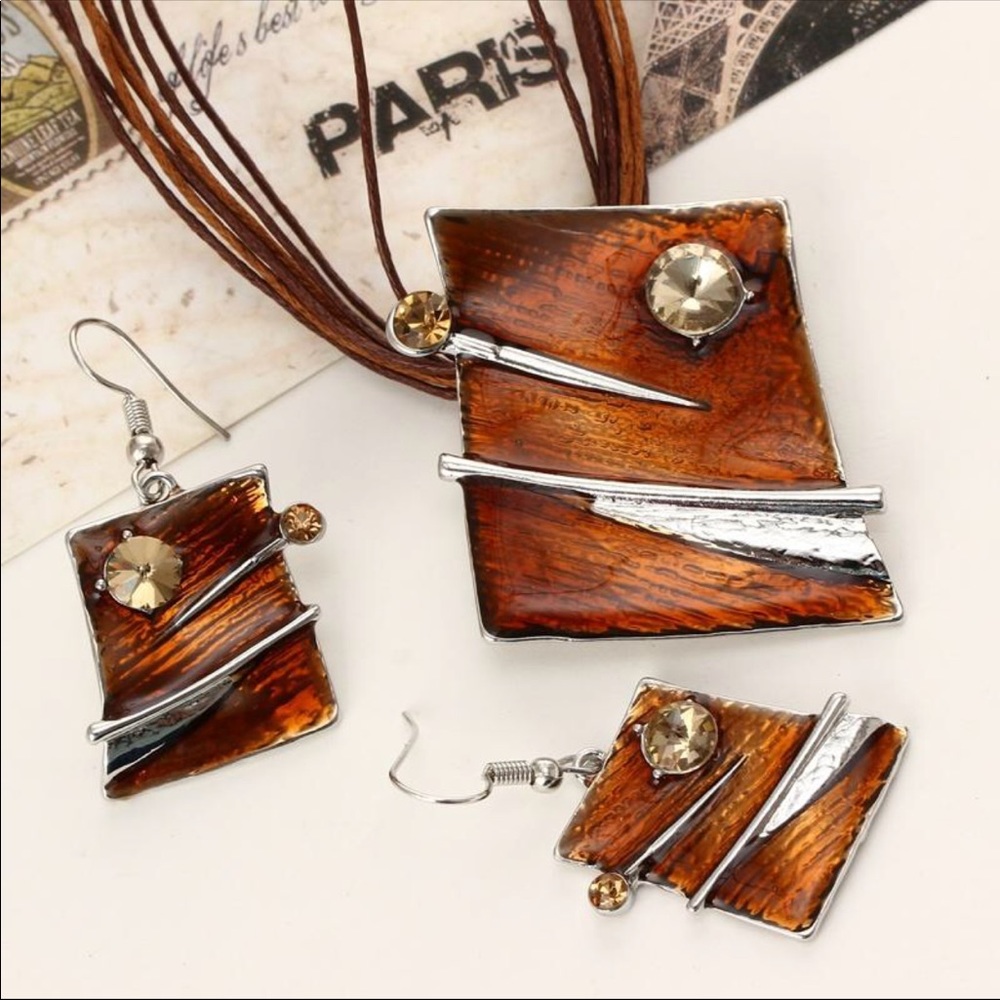 Leather Boho Necklace And Matching Earrings Set